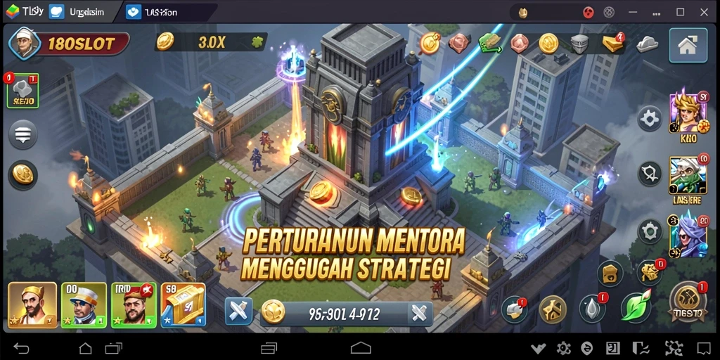 Screenshot 180SLOT menampilkan aksi menara pertahanan yang epik.