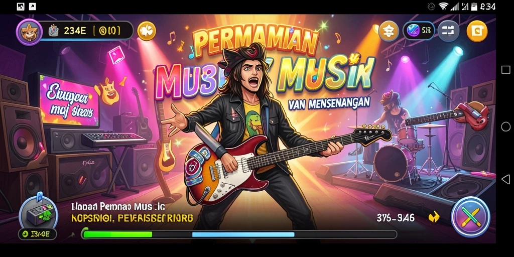 Tampilan gameplay 234E dengan berbagai tantangan musik.