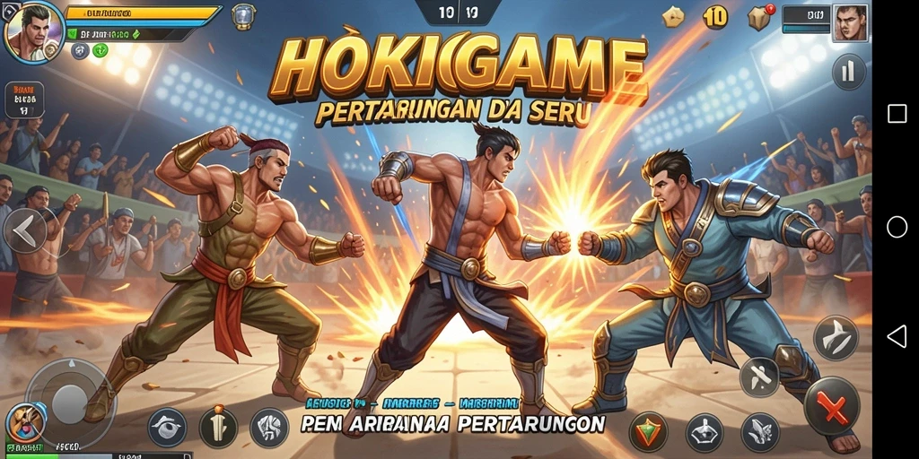Screenshot HOKIGAME menampilkan aksi pertarungan yang seru dan dinamis.