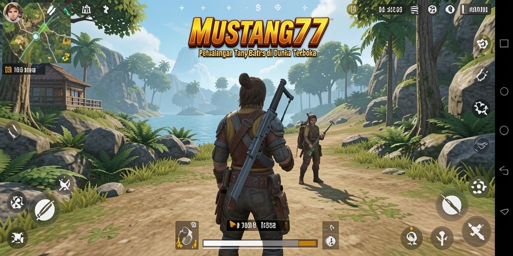 Screenshot gameplay MUSTANG77 menunjukkan keindahan dunia terbuka.
