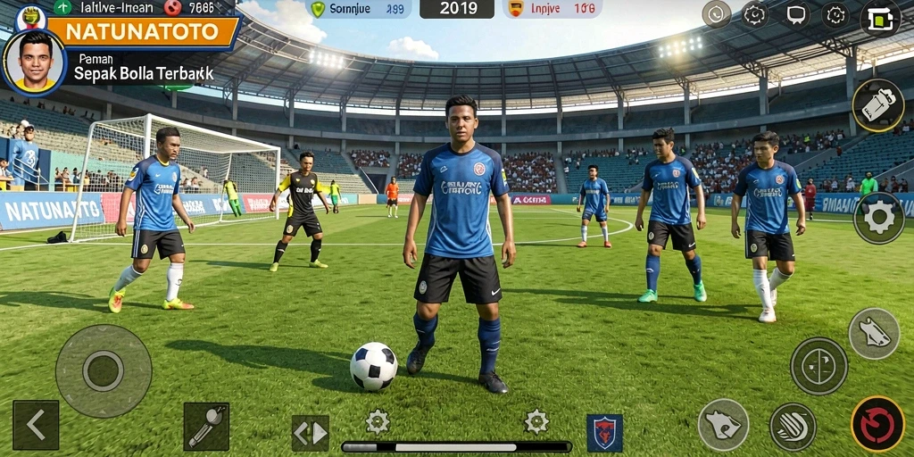 Tampilan gameplay NATUNATOTO yang seru dan penuh aksi sepak bola.