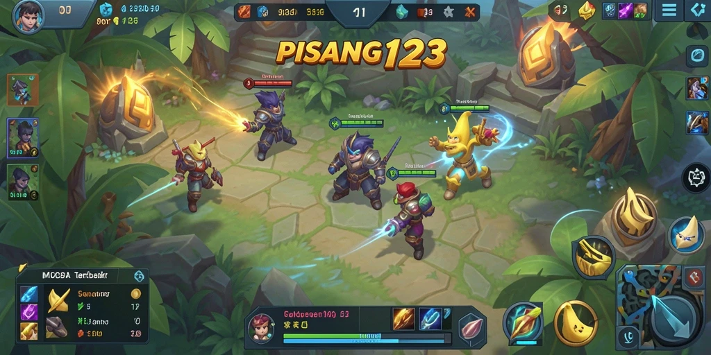 Tangkapan layar PISANG123 menampilkan aksi pertarungan intens di arena MOBA.