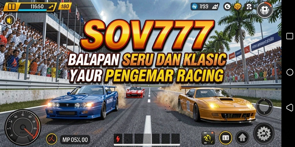 Tampilan seru dari gameplay Racing di SOV777 dengan mobil balap yang melaju kencang.