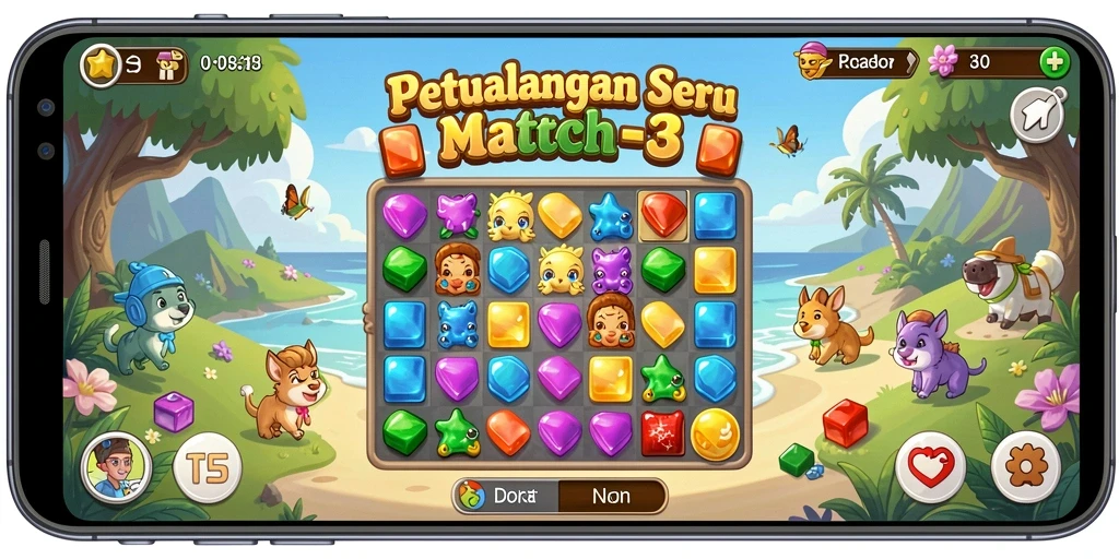 Tampilan gameplay Match-3 yang seru dan memikat.