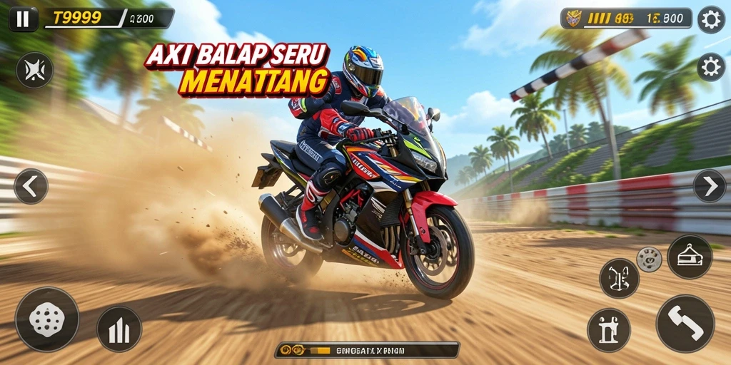 Tangkapan layar gameplay T9999 dengan balapan yang menegangkan dan mobil canggih.