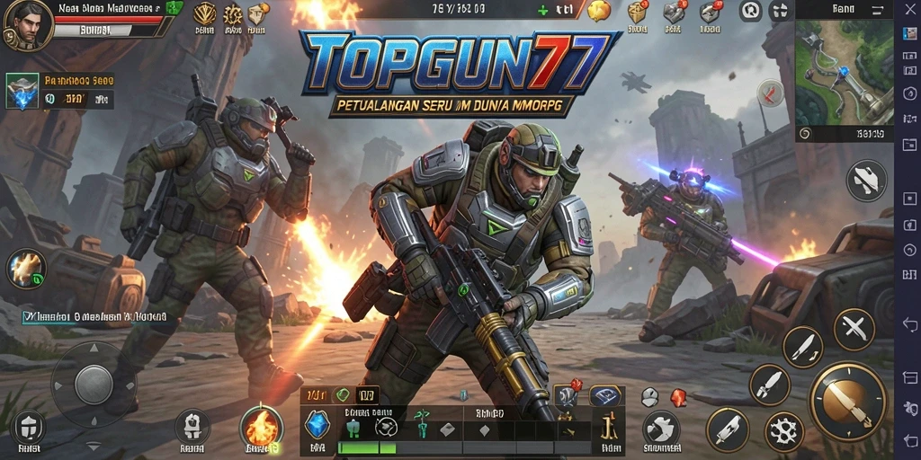 Screenshot gameplay <strong>TOPGUN77</strong> yang menunjukkan aksi seru dalam pertempuran MMORPG.