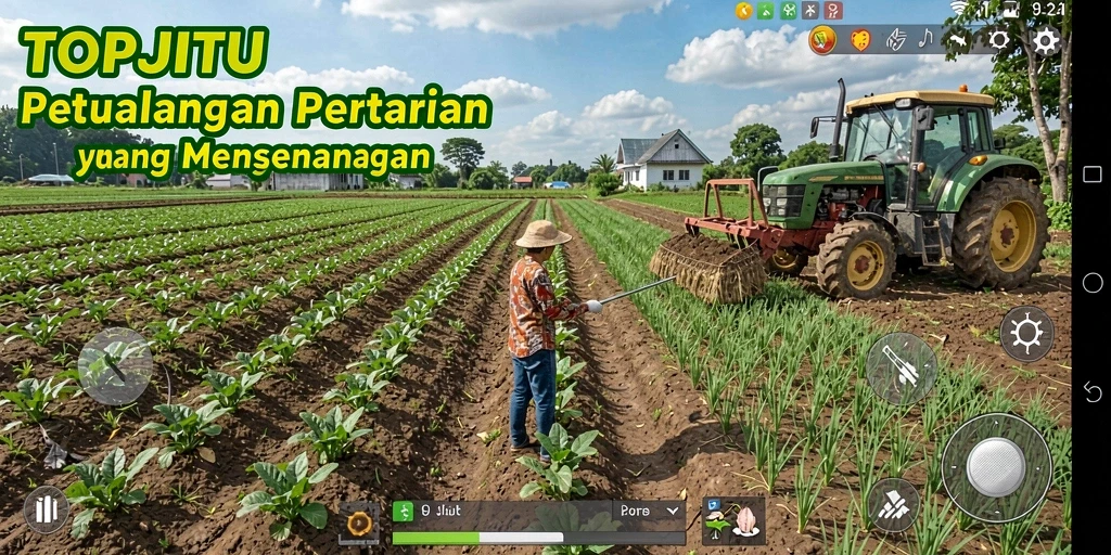 Tampilan gameplay menarik dengan lahan pertanian yang subur.