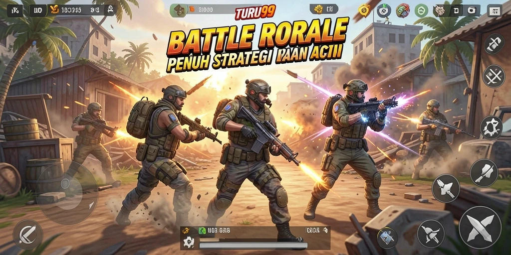 Screenshot gameplay TURU99 yang menampilkan momen seru di battle royale.