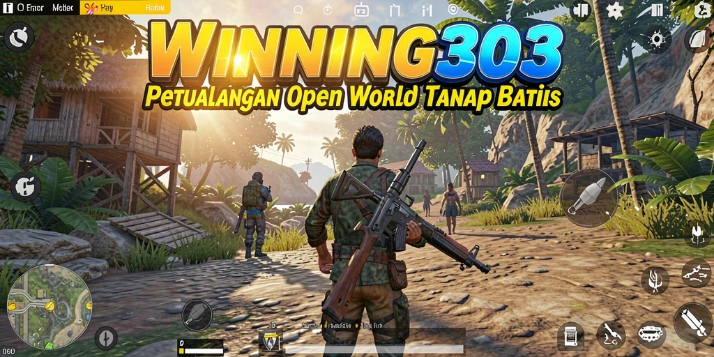 Tangkapan layar gameplay <strong>WINNING303</strong> menampilkan petualangan seru di dunia terbuka.